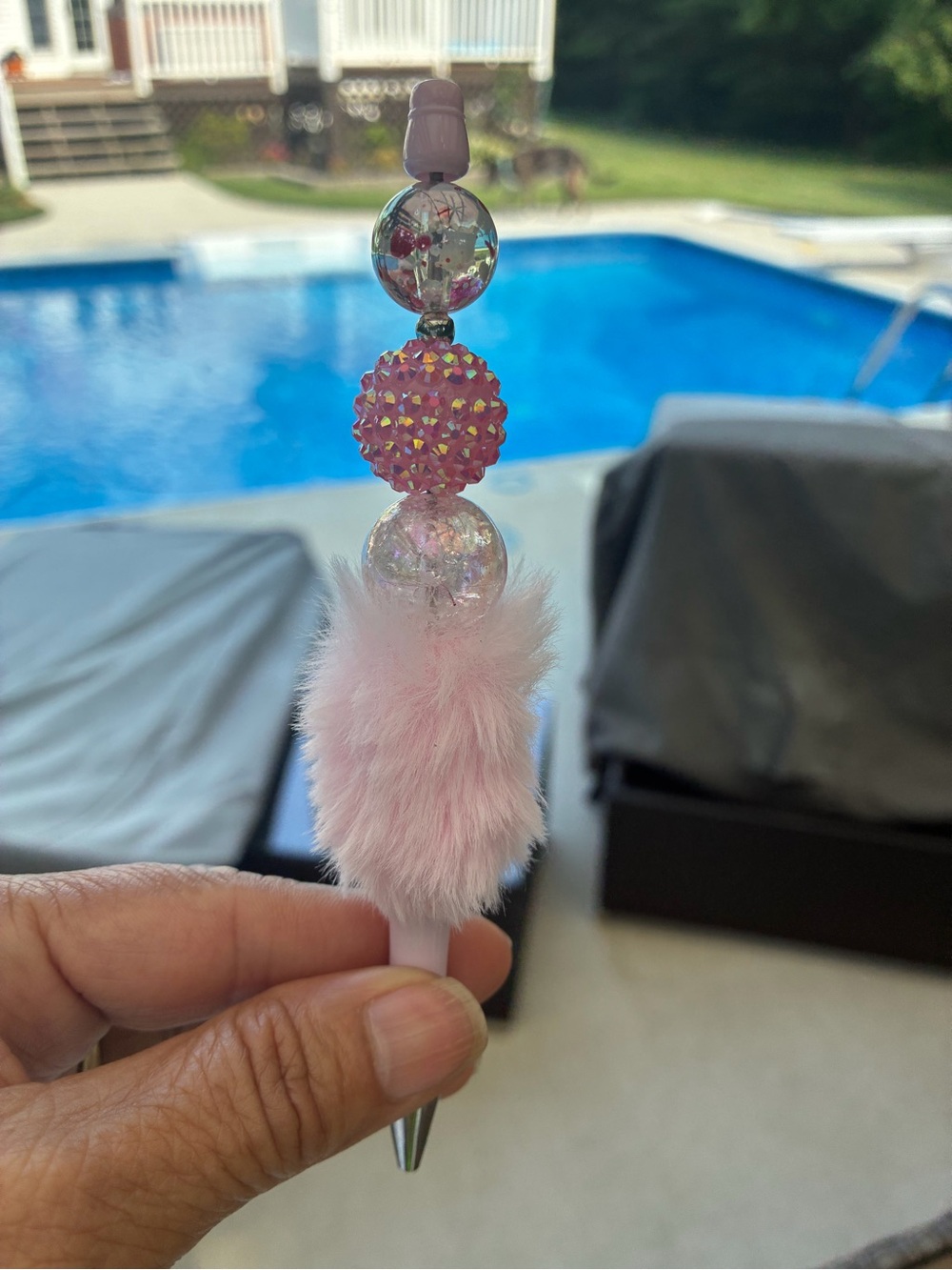 Handcrafted Pink Fuzzy Beaded Pen